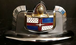 Vintage 1950 51 Lincoln Cosmoplitan Enamel Hood Emblem Ornament Knight Cloisonne
