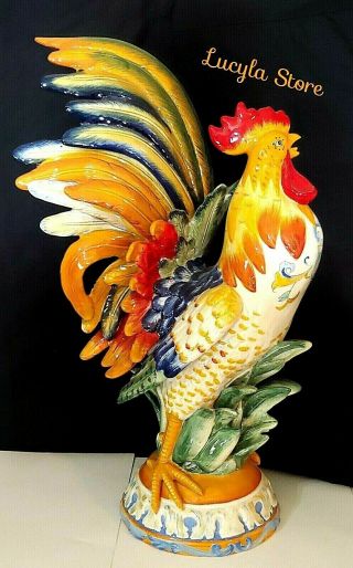 22 " Vintage Large Fitz And Floyd Ff Ricamo Rooster Chicken Porcelain Figurine