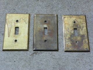 3 Vintage Antique Heavy Gauge Solid Brass Single Switch Toggle Plate Covers