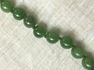 Vintage Natural Dark Green Jade Bead Necklace 19.  5 Inches 2
