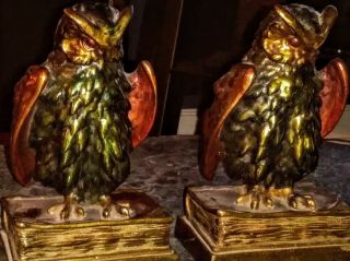 Vtg 1956 Bronze Signed Owl Bookends