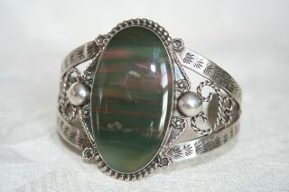 Sterling Silver Cuff Bracelet With Moss Agate