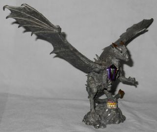 Vintage Rawcliffe Drax Large Pewter Gold Color Winged Dragon W Crystals Usa L@@k
