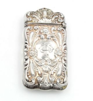 Antique Sterling Silver Repousse Vesta Case Pocket Match Safe Monogrammed 6767 - 5