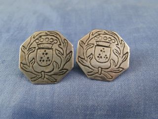 French Silver Antique Armorial Heraldic Buttons Crown Shield 1700s Livery Badge