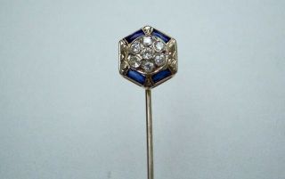Art Deco 14k White Gold Diamond & Sapphire Stick Pin