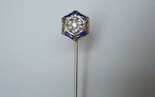 Art Deco 14k White Gold Diamond & Sapphire Stick Pin 3