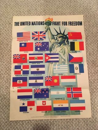 Wwii Poster The United Nations Fight For Freedom.  20x28