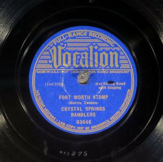 78 Rpm - - Crystal Springs Ramblers,  Vocalion 03646,  E - V,  /e Country Western Swing