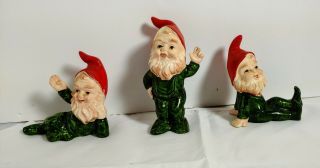 Set Of 3 Ceramic Gnomes Elves Made In Japan Vintage Christmas