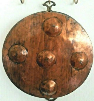 Vintage Copper Hanging Platter Wall Decor With Handles Large Hand Forged Metal