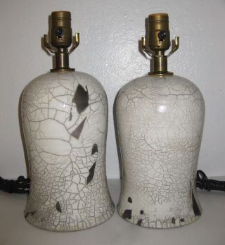 Pair Vintage Studio Art Raku Pottery Bell Table Lamps Signed Mid Century Modern