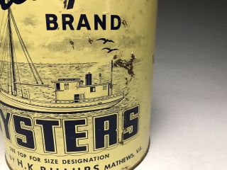Vintage Billups Brand 1 Gallon Oyster Can Tin Mathews VA 2