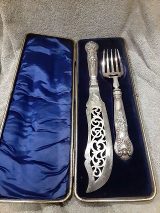 Antique Tiffany & Co.  ? 1885 English King Silver Carving Serving Knife Fork Set