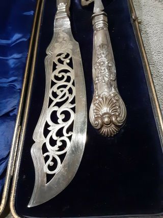 Antique Tiffany & Co.  ? 1885 English King Silver carving Serving Knife fork Set 2