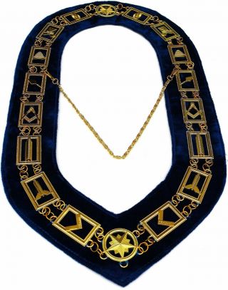 Masonic Master Mason GOLDEN Metal Chain Collar BLUE Backing DMR - 400GB USA SELLER 2