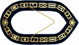 Masonic Master Mason GOLDEN Metal Chain Collar BLUE Backing DMR - 400GB USA SELLER 3
