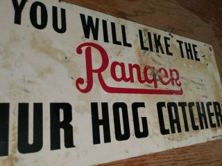1950s Ranger Shur Hog Catcher Metal Sign Old Vintage Corn Cow Tractor