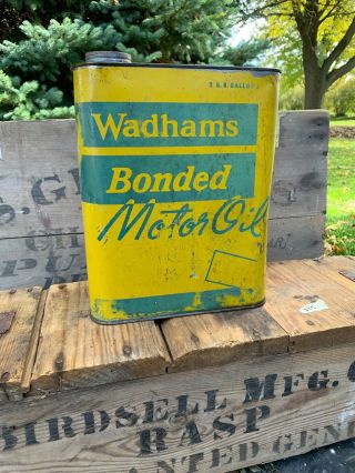 Vintage 1920s Wadhams Bonded Motor Oil 2 Gallon Advertising Can Milwaukee Wis