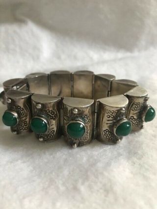 Vintage Mexican Silver Jade Bracelet