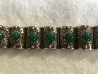 Vintage Mexican Silver Jade Bracelet 2