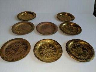 Vintage Set Of 8 Small Plate Ashtray Brass Maroc Ahmed Handmade (item 43)