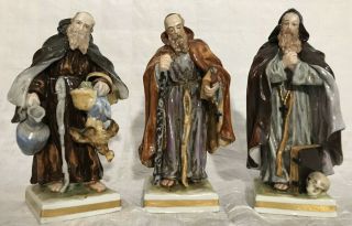 Vintage German Porcelain Monk Friars Capodimonte Type Porcelain Figures Set Of 3