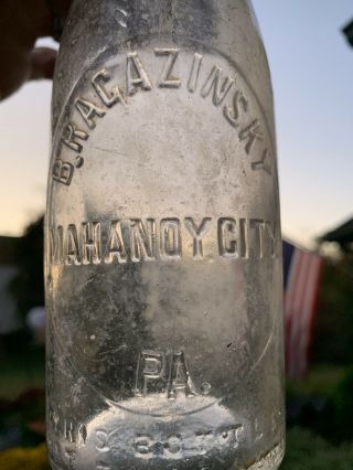 Vintage B Ragazinsky Mahanoy City Pa Vertical Slug Plate Glass Blob Top Bottle