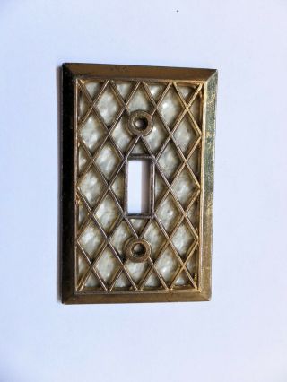Vintage Brass Single Toggle Switch Cover Lattice With Pearl Back 4.  5 " X 2 - 7/8 "