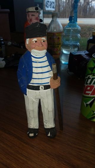 Vintage Old Salty Sea Captain Wooden Figurine Painted