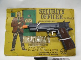 Vintage Marx Security Pistol Toy Cap Gun On Card Unfired -