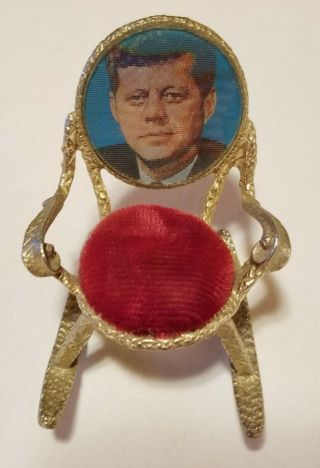 Vintage John F.  Kennedy Rocking Chair Pin Cushion With Flicker Photo Chair Back