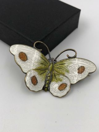 Vintage Enamel Butterfly Brooch Norway White Sterling Silver 925 Pin Jewelry