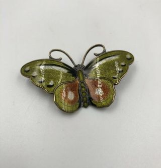 Vintage Enamel Butterfly Brooch Norway Green Sterling Silver 925 Pin Jewelry