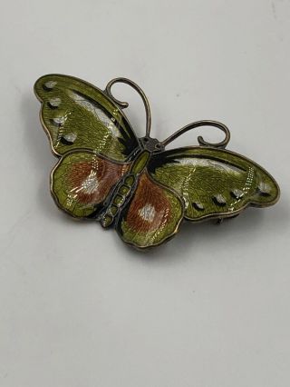 Vintage Enamel Butterfly Brooch Norway Green Sterling Silver 925 Pin Jewelry 2