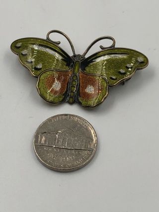 Vintage Enamel Butterfly Brooch Norway Green Sterling Silver 925 Pin Jewelry 3