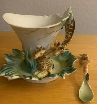 Franz Porcelain Endless Beauty Giraffe Cup And Saucer And Spoon