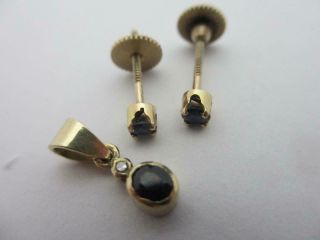Diamond Sapphire Spinel 14k Gold Pendant Stud Earrings Vintage C1980.  Tbj07389