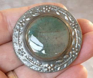 Edwardian Vintage Ruskin Jewellery Arts & Crafts Green Ceramic Silver Brooch Pin