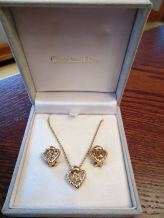 Vintage Christian Dior Necklace And Earrings W/ Box 14 "