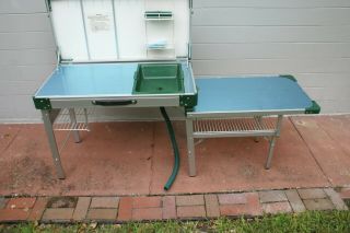 Vintage Coleman Camping Kitchen Outdoor Portable Folding Table & Sink Backgammon