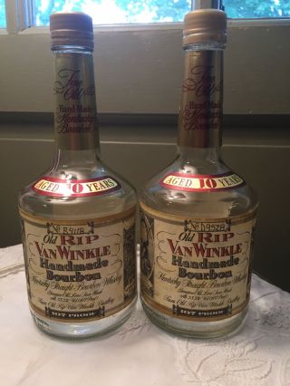Old Rip Van Winkle Set Of 2 Squat Empty Bottles From Bourbon Capital Of World