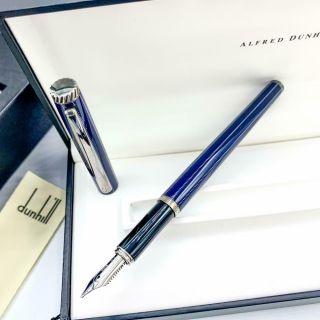 Alfred Dunhill Navy Blue Lacquer Sterling Silver 5.  5 " Fountain Pen 18k 750
