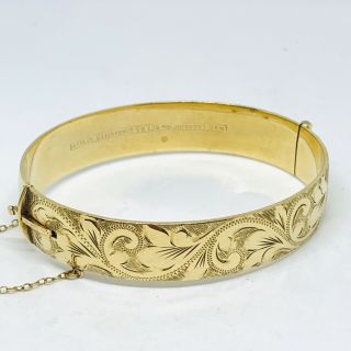 Vintage Heavy 1/5th 9ct Gold Engraved Bangle