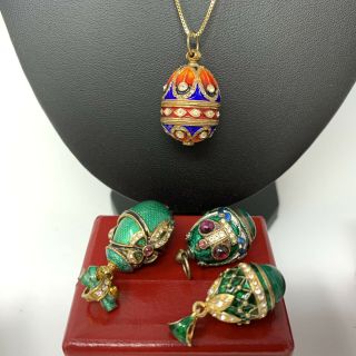 4 Stunning Imperial Style Guilloche Enamel Russian Egg Pendant/charms