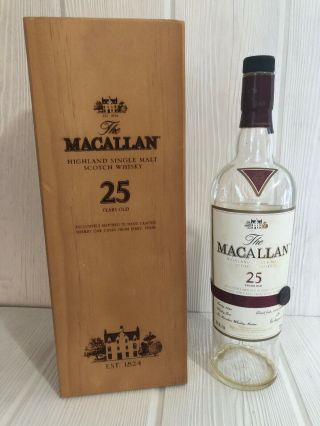 The Macallan 25 Year Old Scotch Whisky Empty Bottle & Sherry Oak Box Cask 750 Ml