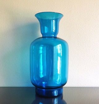 Large Blenko 7048 Floor Vase In Turquoise Blue,  Joel Myers 1970 20” Mcm Vintage
