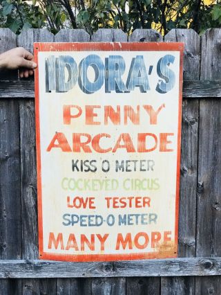 Rare Idora Park,  Ohio Penny Arcade Metal Advertising Sign,  Kiss O Meter