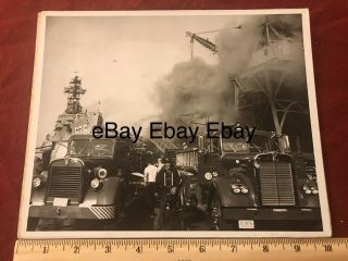 Vintage Black And White Photo Seattle Fire Dept Todd Shipyard Engine 10 & 36