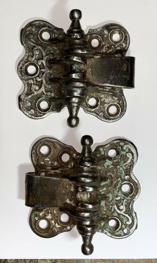 1 Pair Antique Cast Iron Victorian Spring Loaded Screened Door Hinge Dated